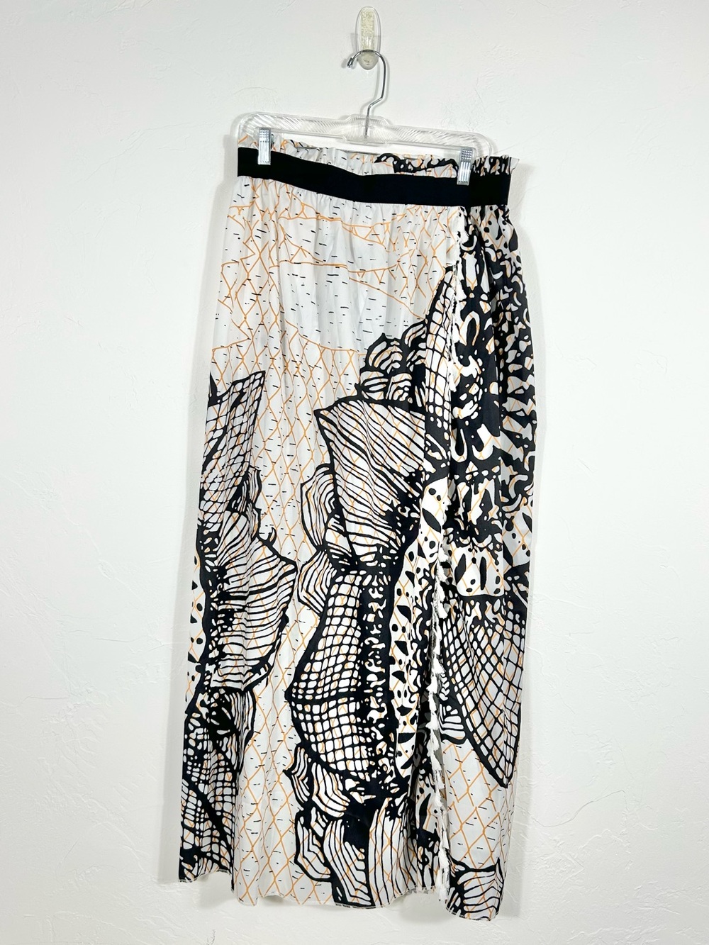 SHEIN Geometric Floral Paperbag Waist High Slit Slit Tassel Maxi Skirt